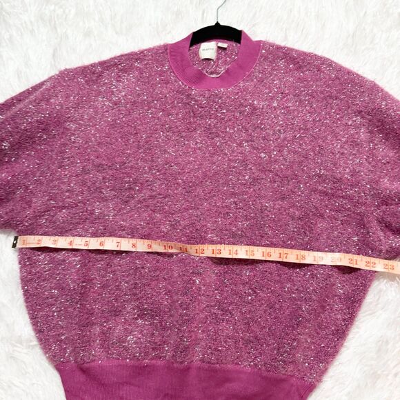 Women Anthropologie Maeve Violetta Tinsel Keyhole Sweater Pink Sparkle Sz Large - Picture 5 of 10